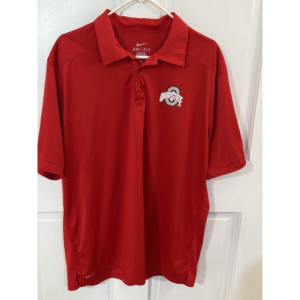 Nike Ohio State Buckeyes Men's Red Dry Fit Golf Shirt Sz Large